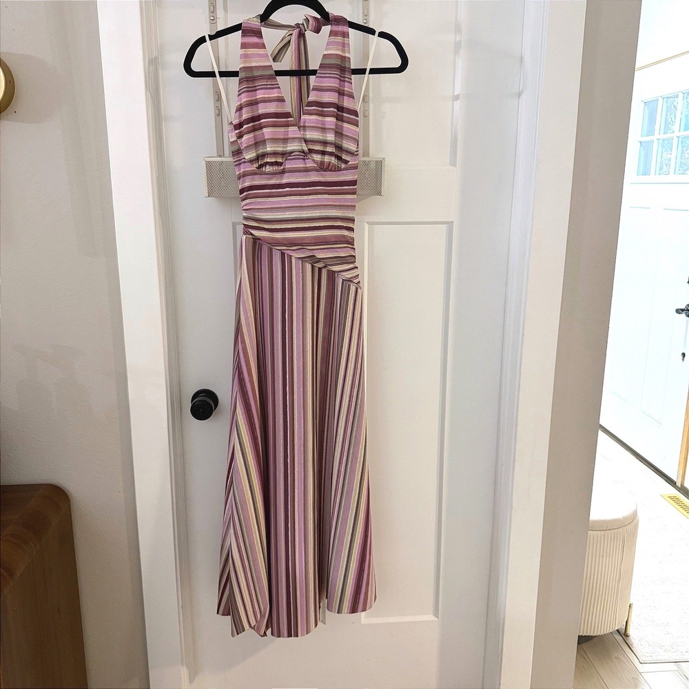 Sovere Studio Sarina Halter Dress Orchid Purple Striped Midi S NEW* Boho Chic